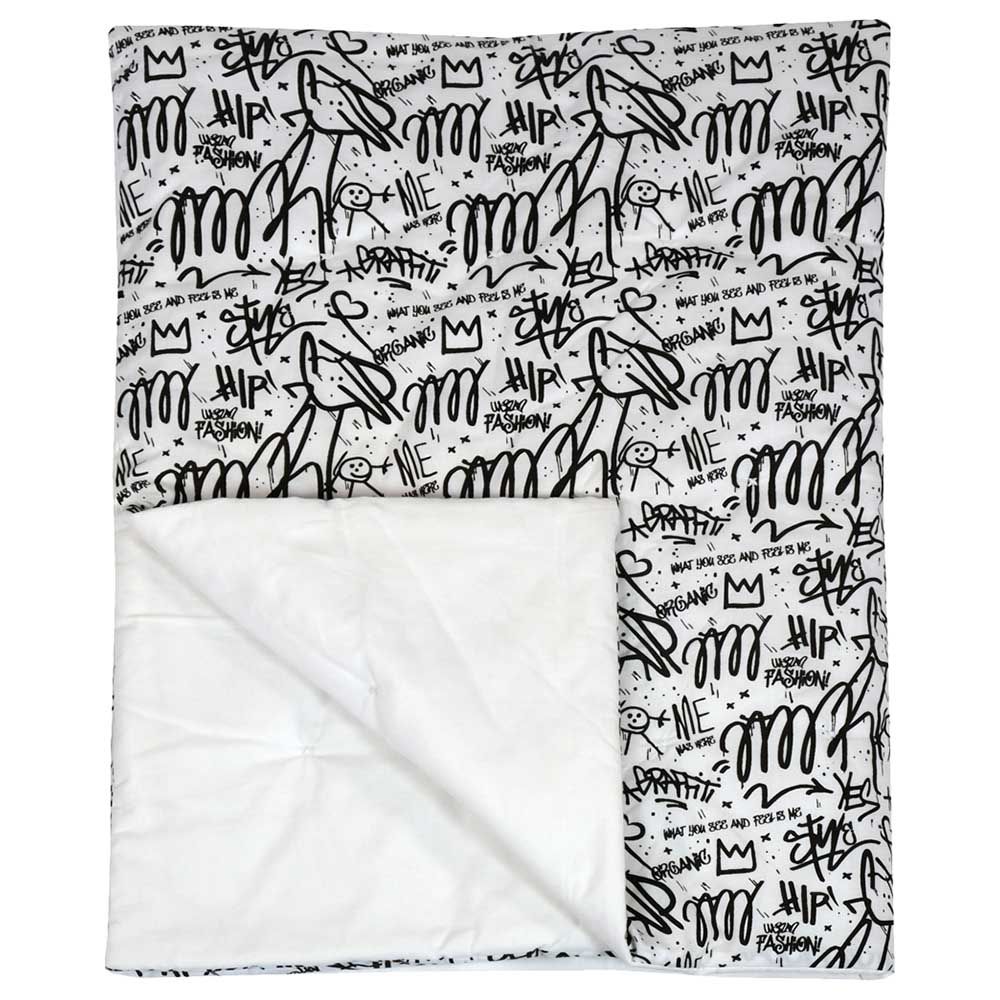 Me - Organic Quilted Blanket - Graffiti - Black