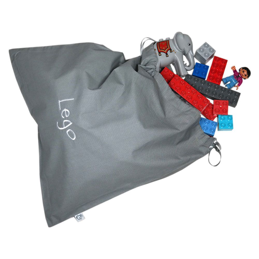 Me - Organic Toy Storage Bag - Messy Me Lego - Grey