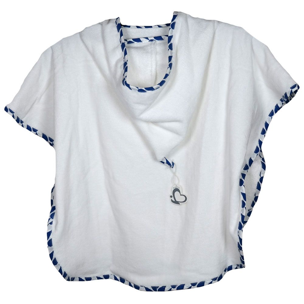 ME - Organic Baby Poncho - Raindrop - White & Blue - 1-2y