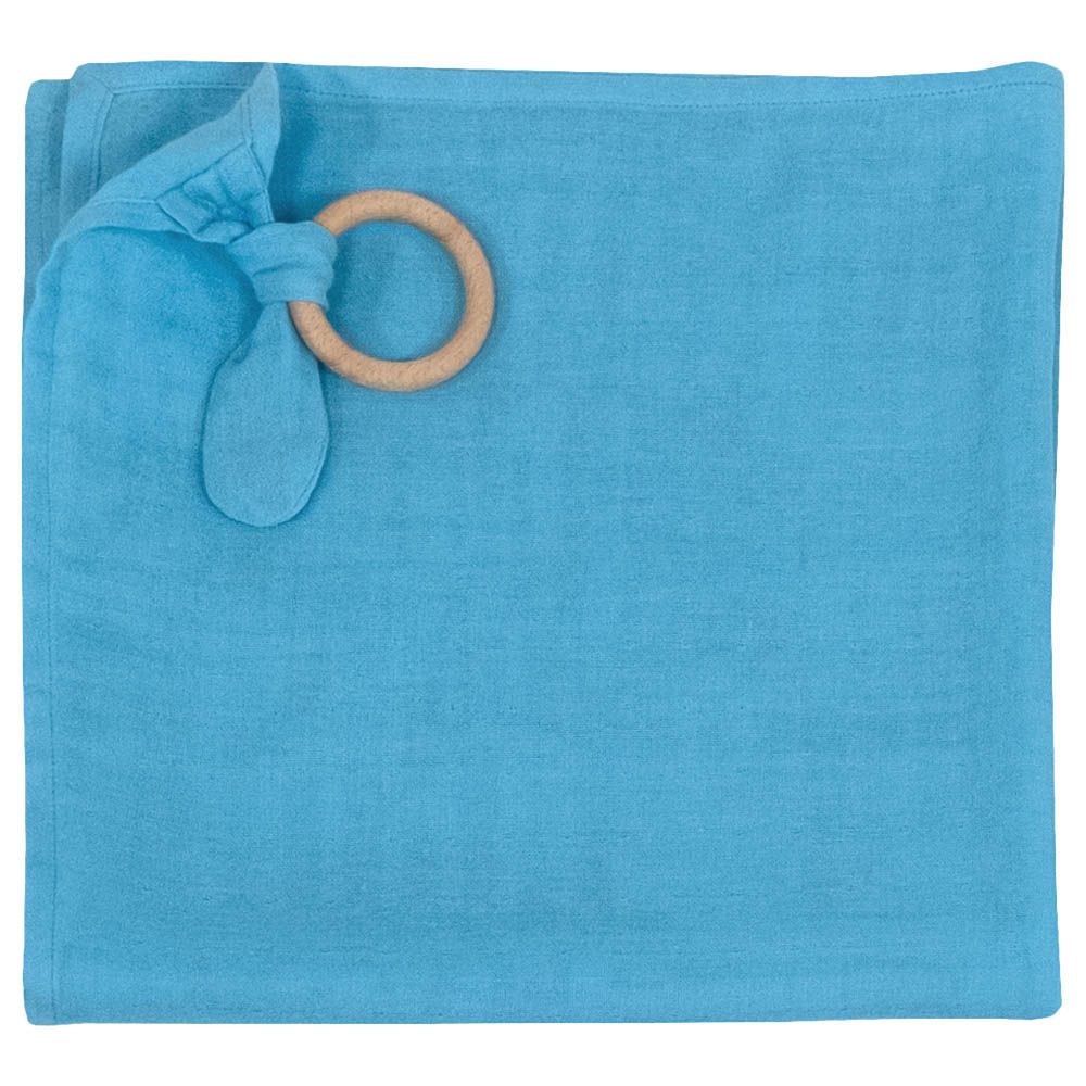 Me - Organic Teething Ring Muslin Blanket - Turquoise