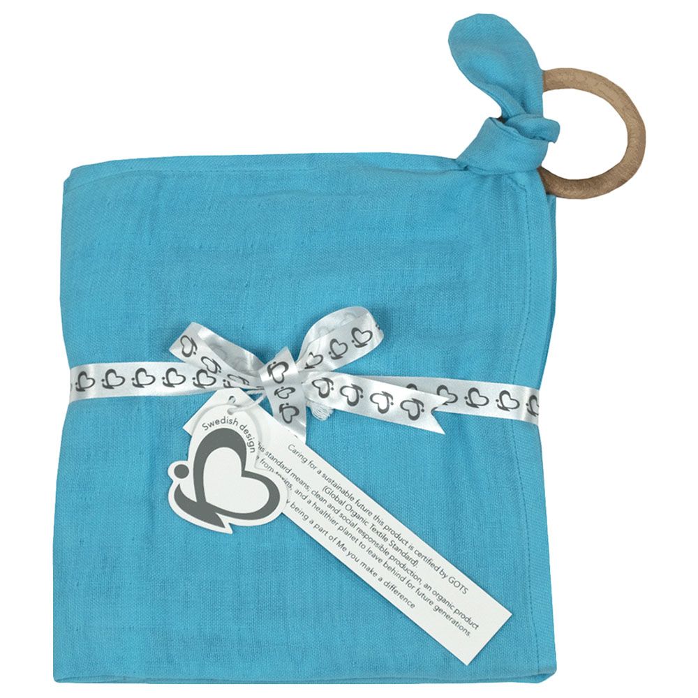 Me - Organic Teething Ring Muslin Blanket - Turquoise