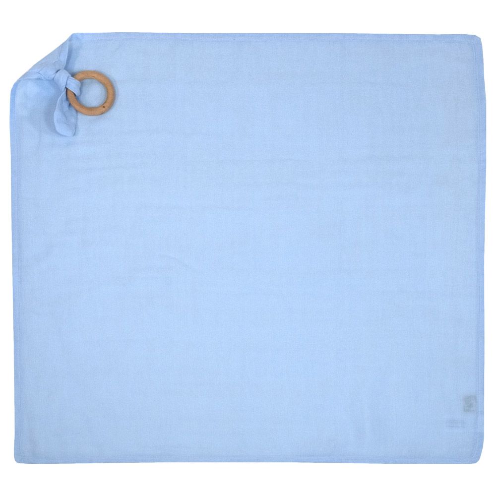 Me - Organic Teething Ring Muslin Blanket - Blue