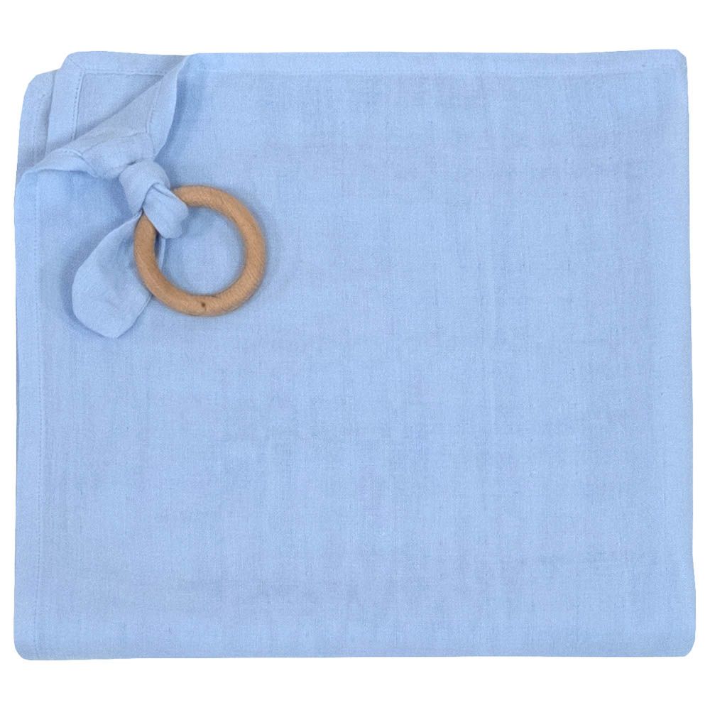 Me - Organic Teething Ring Muslin Blanket - Blue