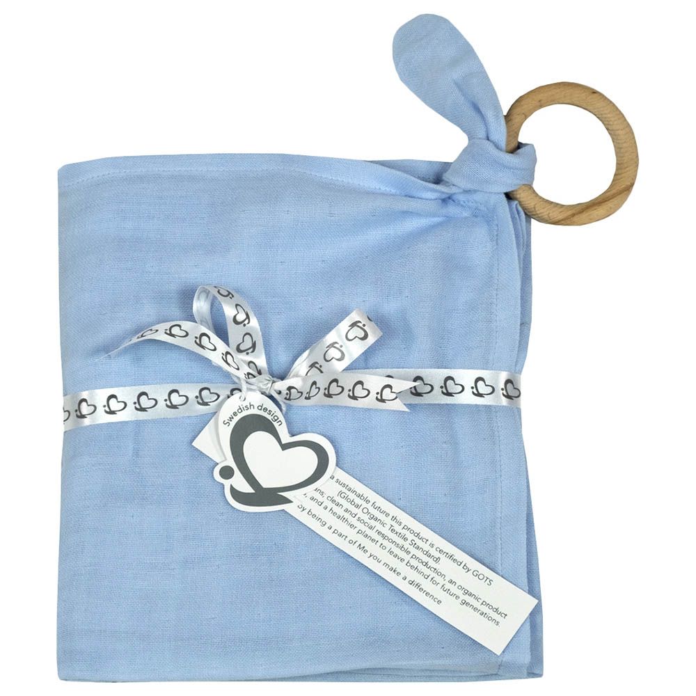 Me - Organic Teething Ring Muslin Blanket - Blue