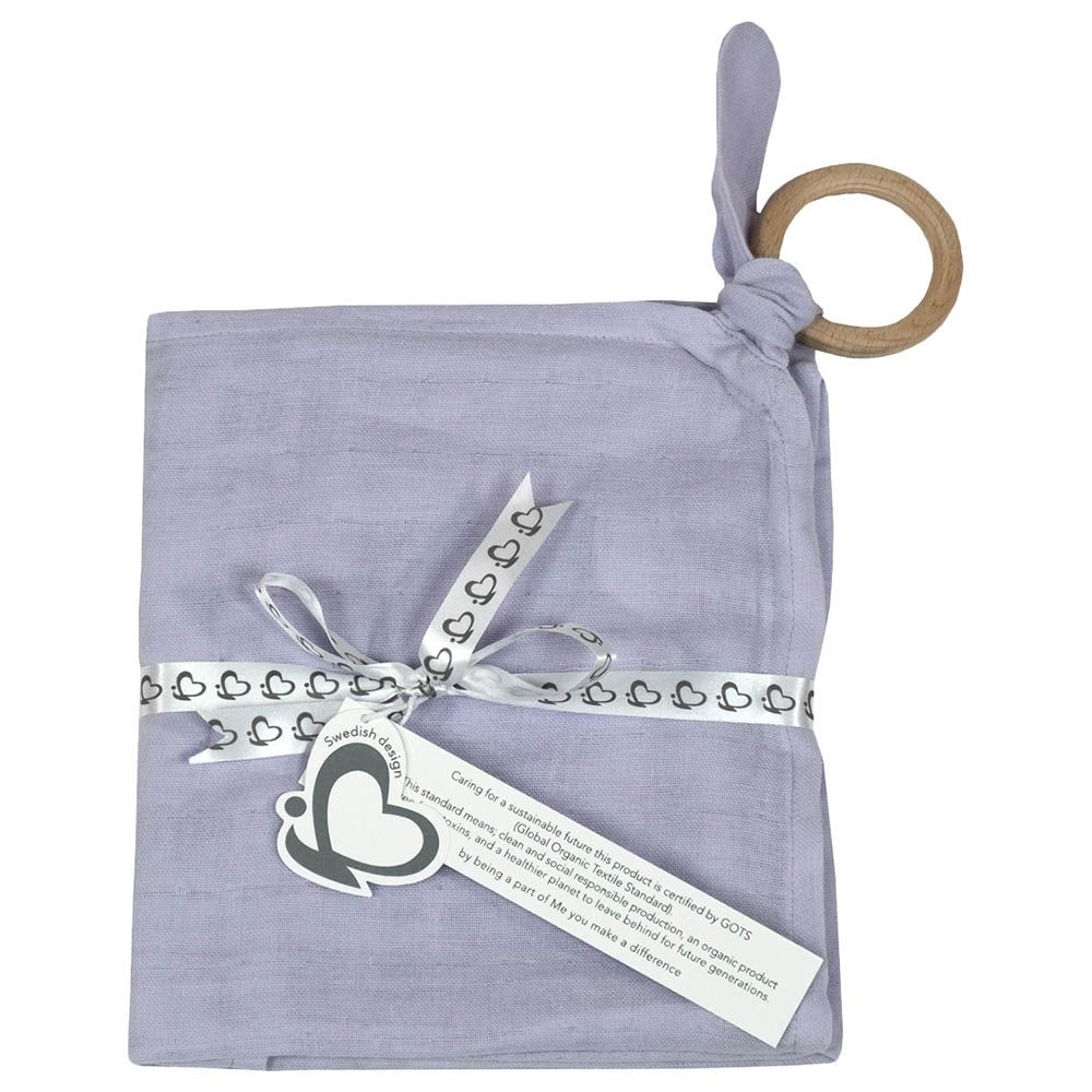 Me - Organic Teething Ring Muslin Blanket - Lavendel