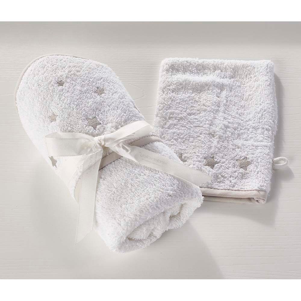 Kinder Valley - Stars Print Hooded Towel And Wash Mitt