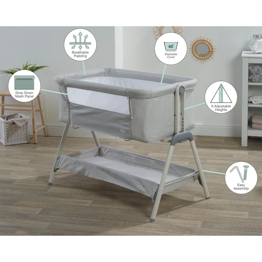 Kinder Valley - Snoozie Bedside Crib - Antarctica Grey