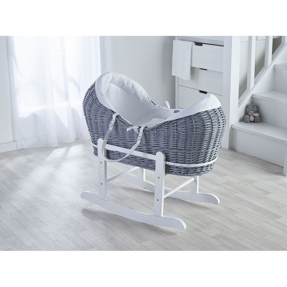 Kinder Valley - White Waffle Grey Pod Moses Basket w/ Stand