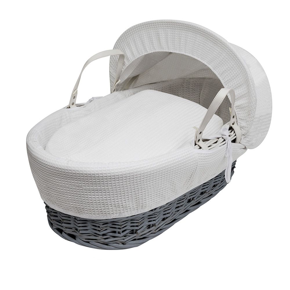 Kinder Valley - White Waffle Grey Moses Basket w/ Stand