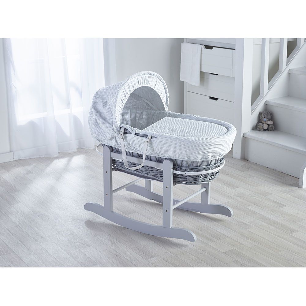 Kinder Valley - White Waffle Grey Moses Basket w/ Stand