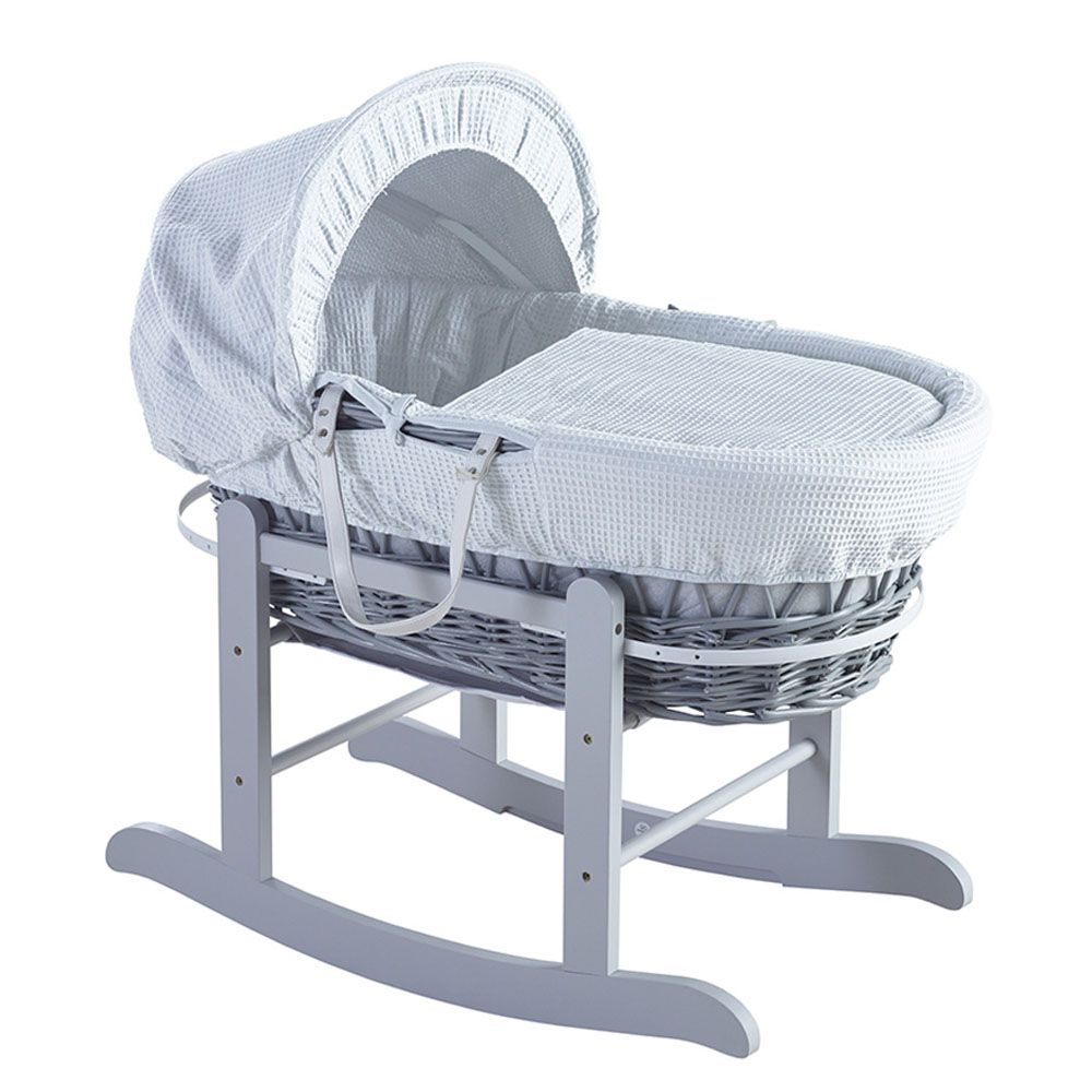 Kinder Valley - White Waffle Grey Moses Basket w/ Stand