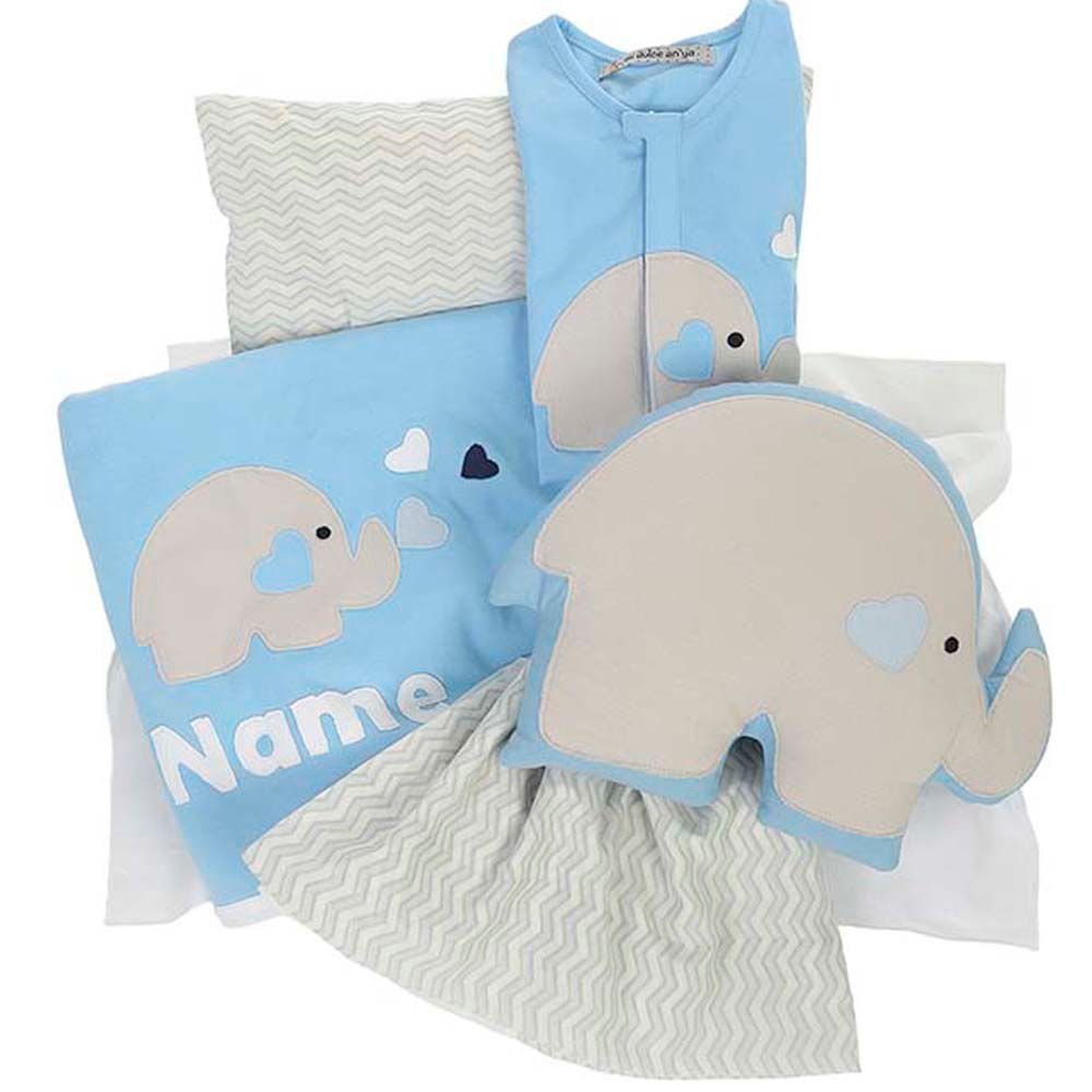 Mi Dulce An'ya - 5pc. Elephant Shape Personalised Cot Set + Sleepsuit