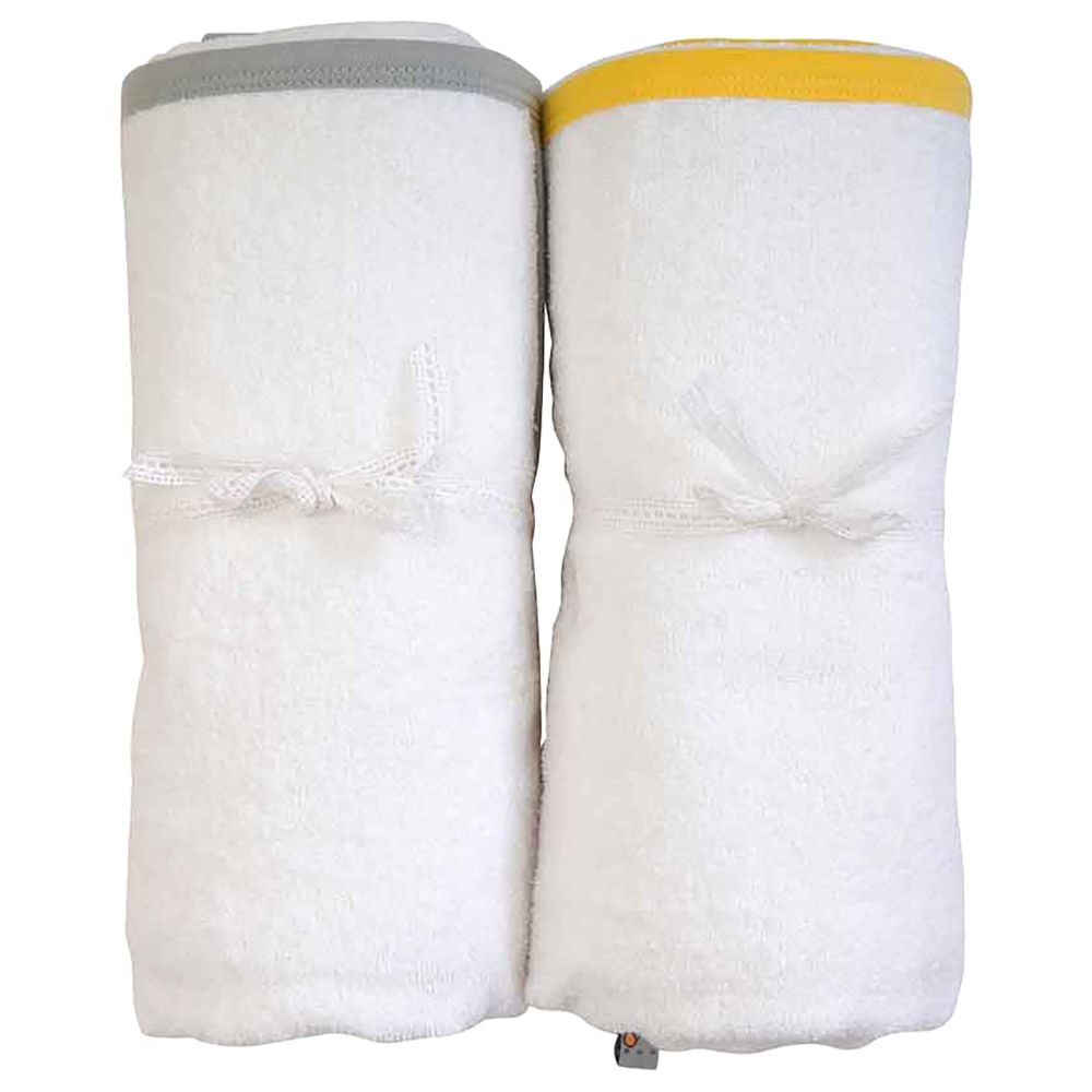 Mi Dulce An'ya - Set Of 2 Hooded Bath Towels - Lemon/Grey