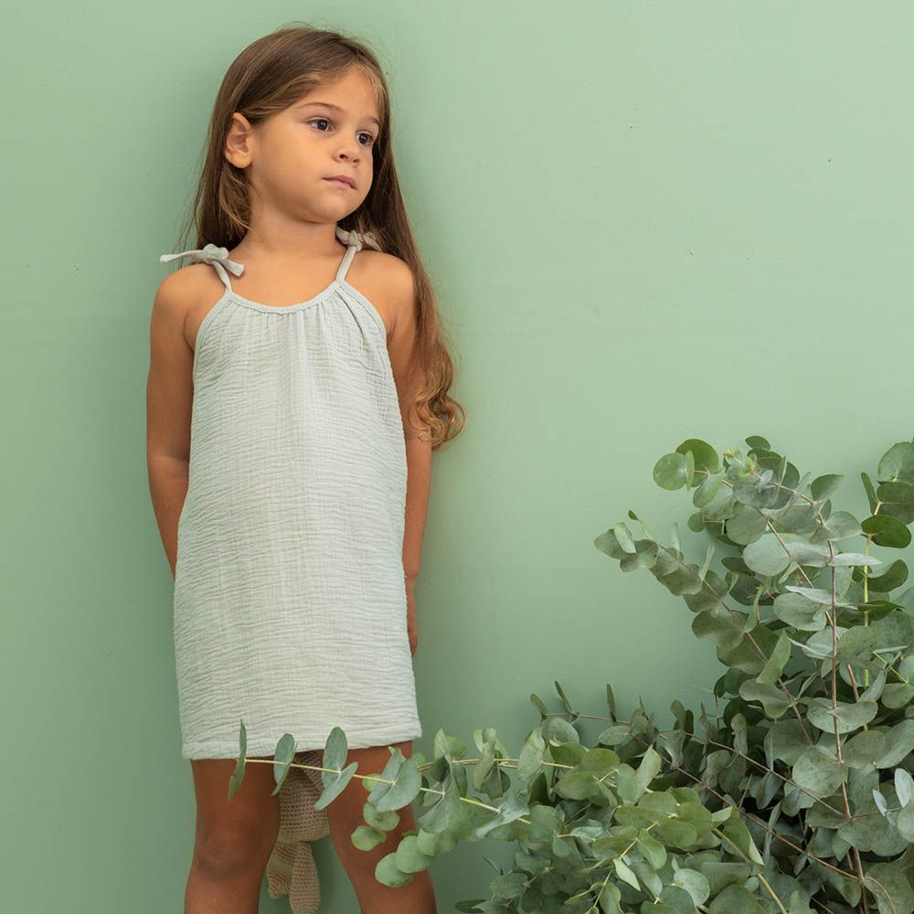 Minimou Kids - Girl Cotton Muslin Dress - Green