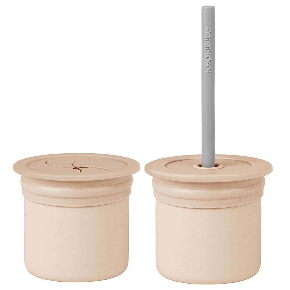 Minikoioi - 2-in-1 Cup Sip & Snack - Bubble Beige/Powder Grey