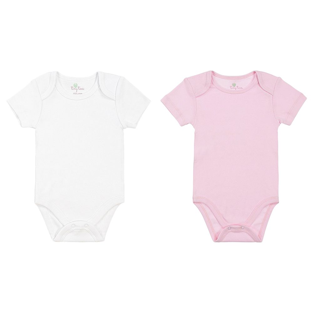 Tiny Toes - 100% CottonPack of 2 Short Sleeve Bodysuit Pink/White