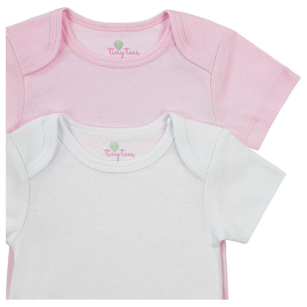 Tiny Toes - 100% CottonPack of 2 Short Sleeve Bodysuit Pink/White