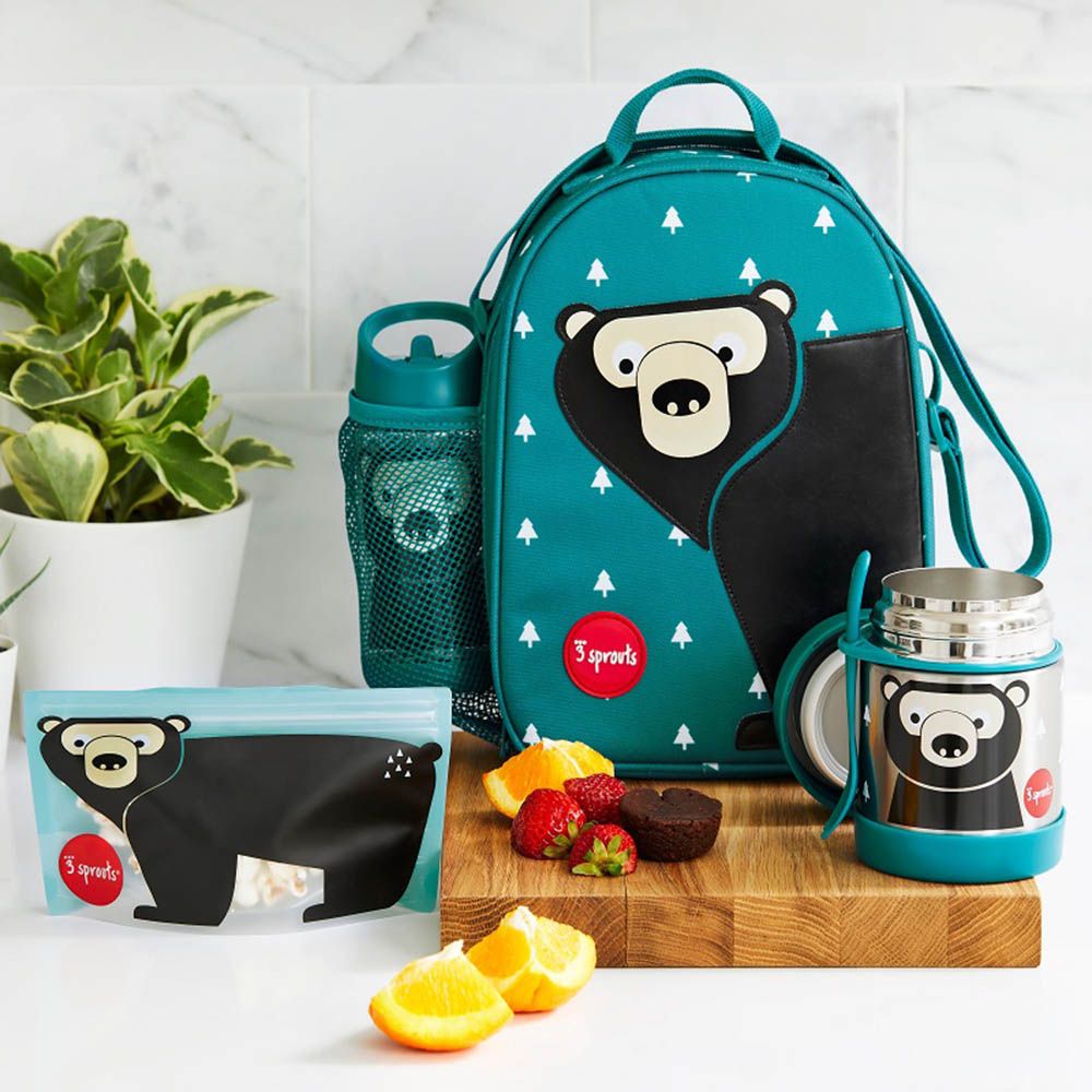 3 Sprouts - Bear Lunch Bag - Black/Teal