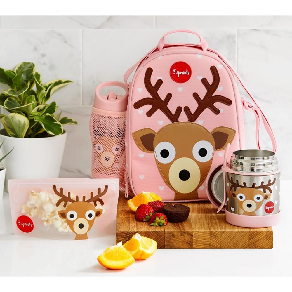 3 Sprouts - Deer Lunch Bag - Brown/Pink