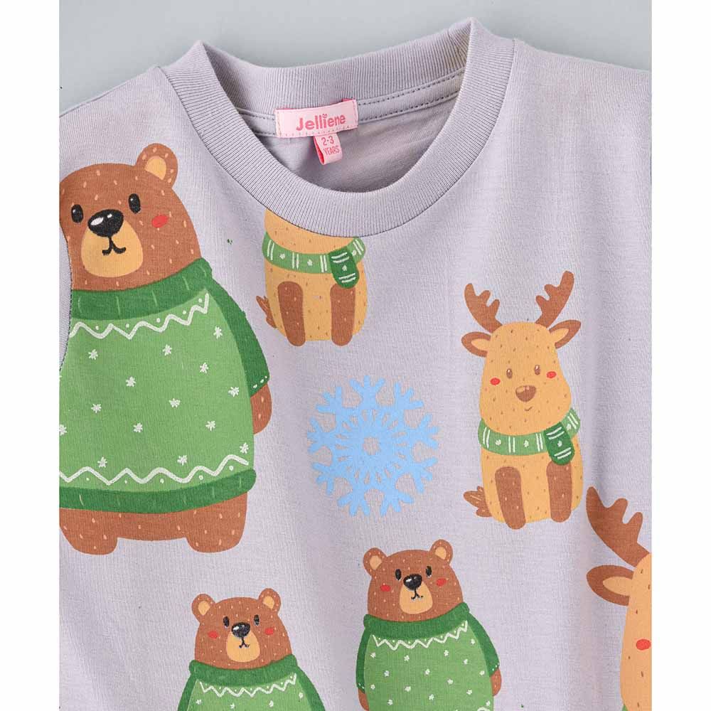 Jelliene - Knit Dorm Bear Print T-Shirt - Grey