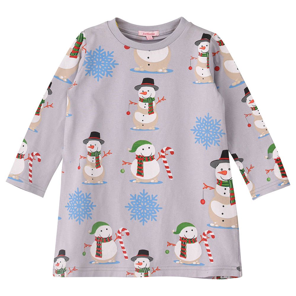 Jelliene - Knit Dorm Snowman Print T-Shirt - Grey