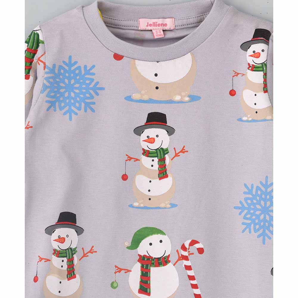 Jelliene - Knit Dorm Snowman Print T-Shirt - Grey