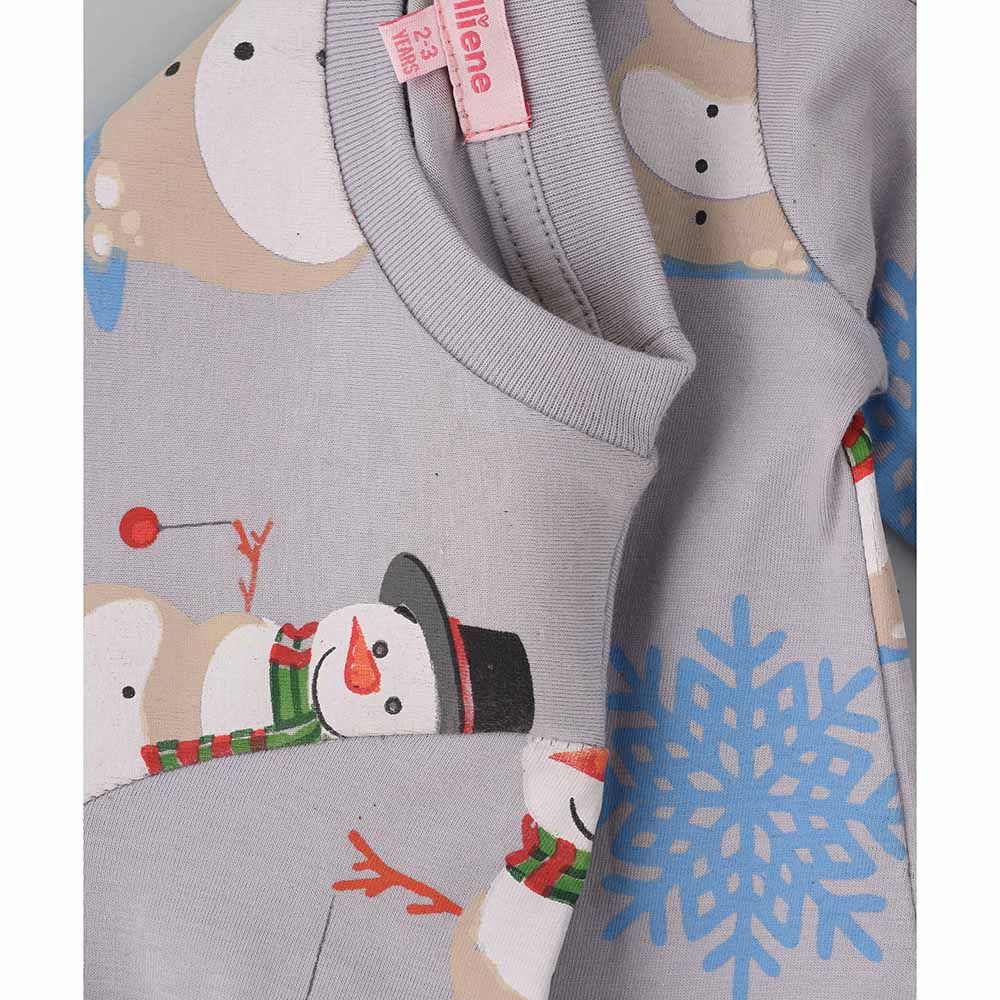 Jelliene - Knit Dorm Snowman Print T-Shirt - Grey