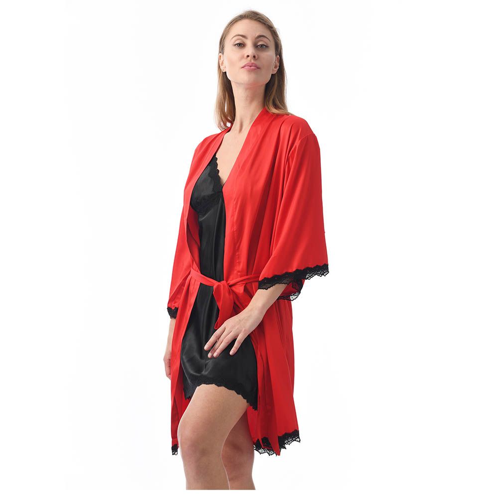 Lacy Dreams - Elegant & Comfortable Sleepwear Robe - Red