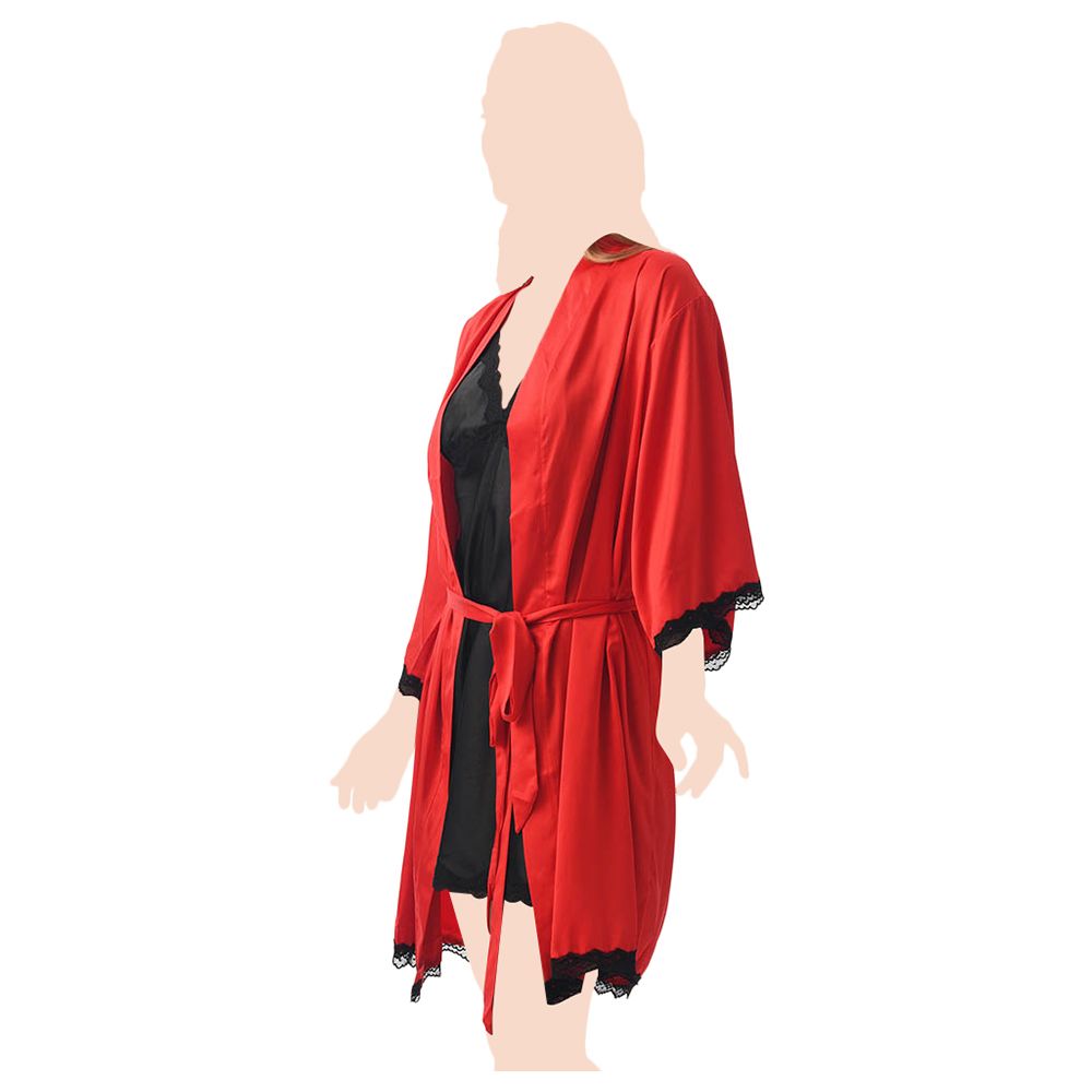 Lacy Dreams - Elegant & Comfortable Sleepwear Robe - Red