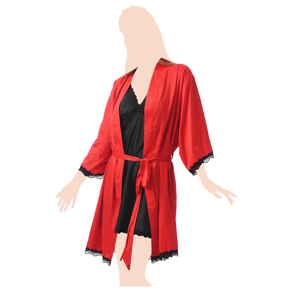 Lacy Dreams - Elegant & Comfortable Sleepwear Robe - Red