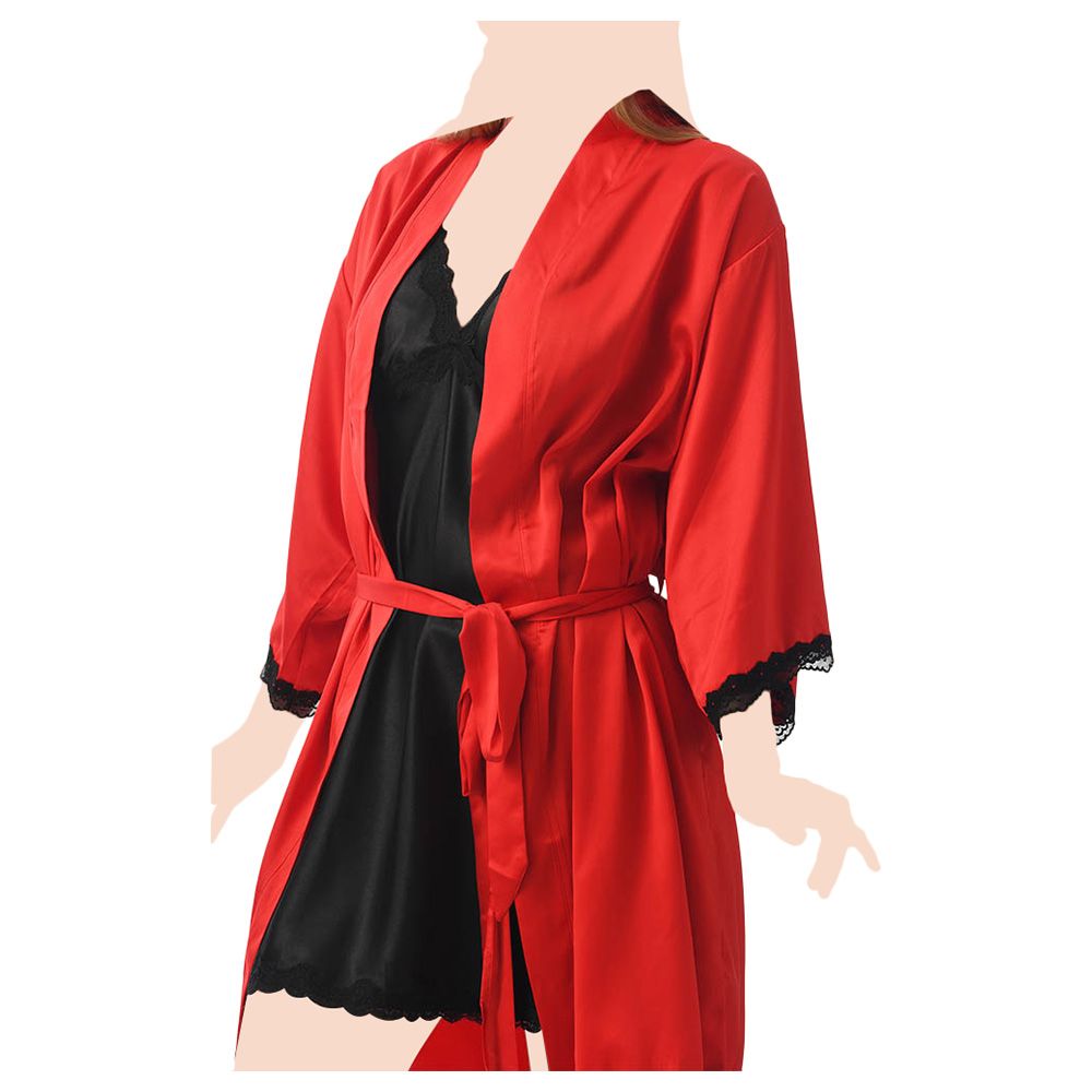 Lacy Dreams - Elegant & Comfortable Sleepwear Robe - Red