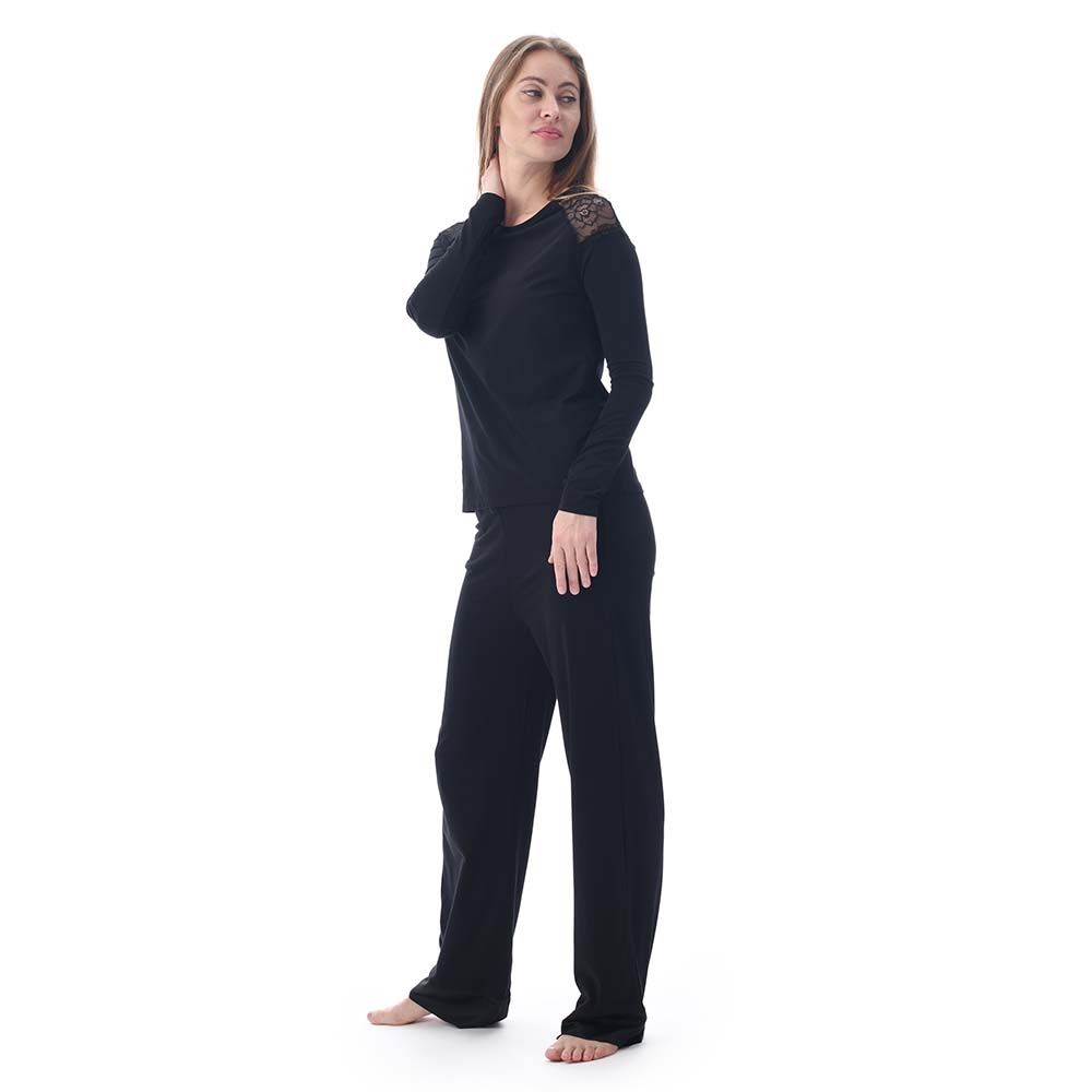 Lacy Dreams - 2pc-Set - Elegant Top & Pyjama Sleepwear- Black