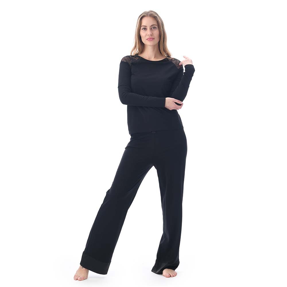 Lacy Dreams - 2pc-Set - Elegant Top & Pyjama Sleepwear- Black