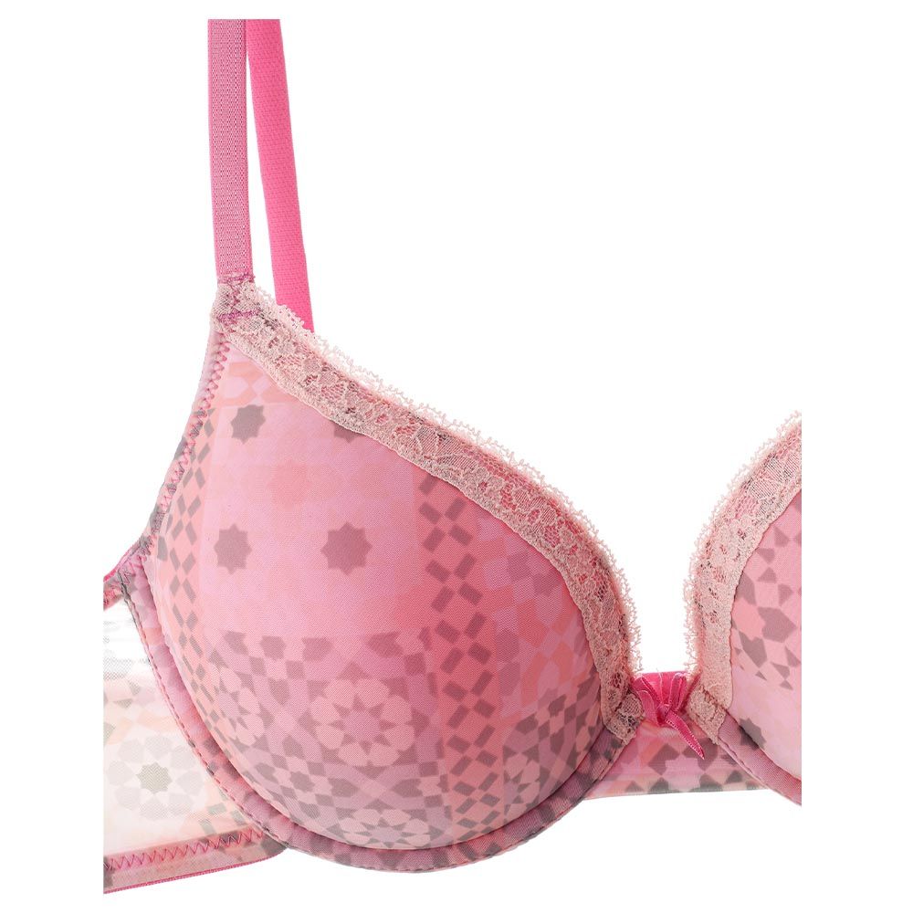 Lacy Dreams - Casual Printed Lace Bra - Pink