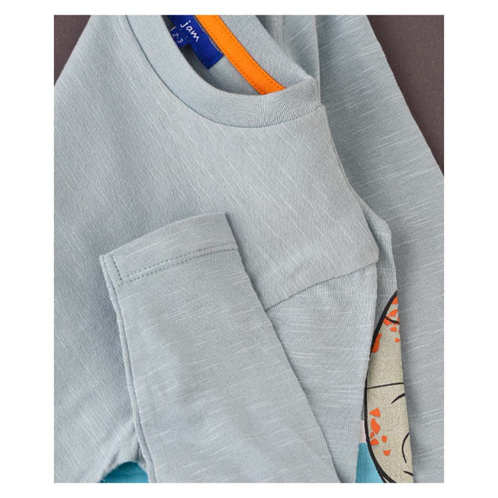 Jam - Printed Knitted Full Sleeve T-Shirt - Blue