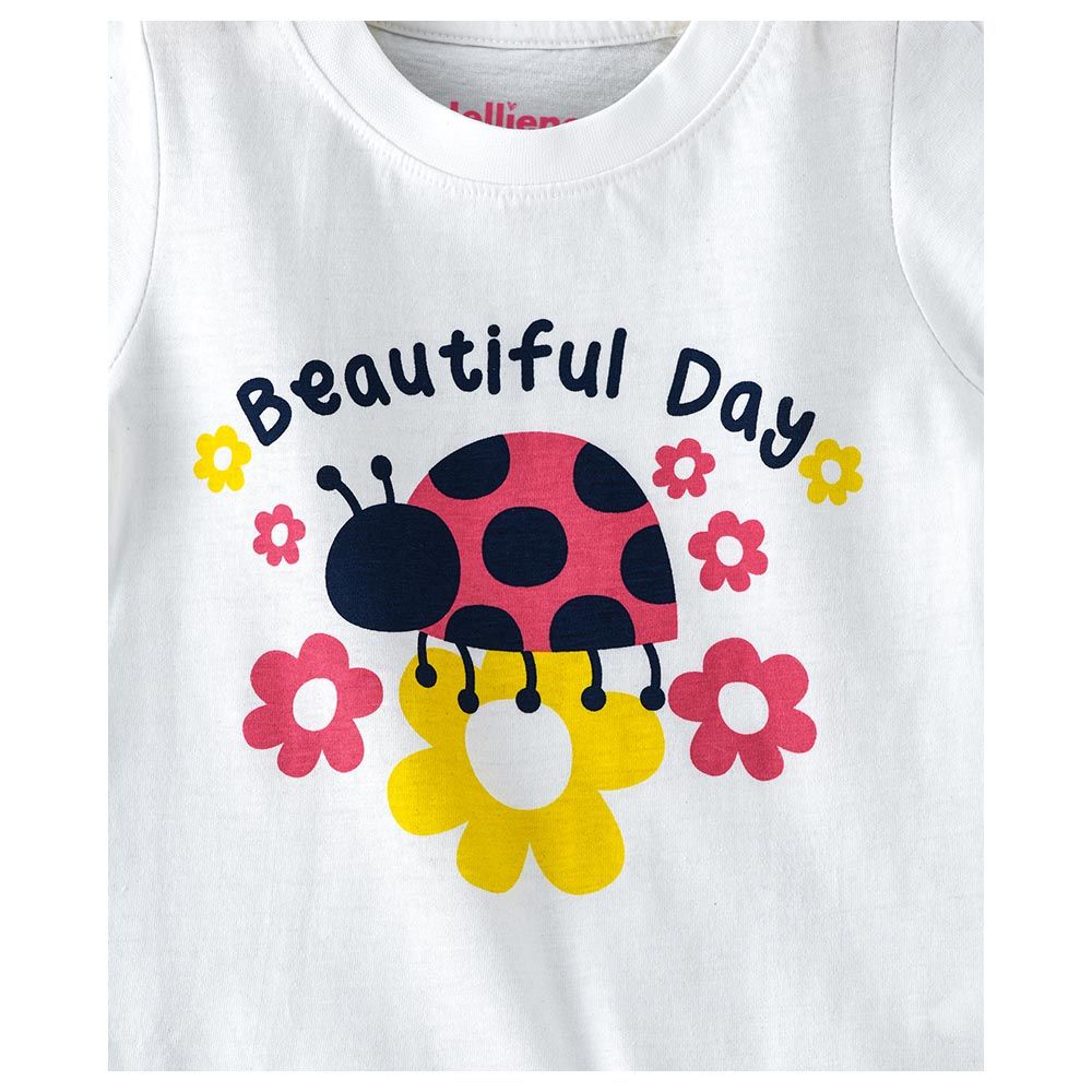 Jelliene - Girls Floral Basic Round Neck Graphic T-Shirt - White