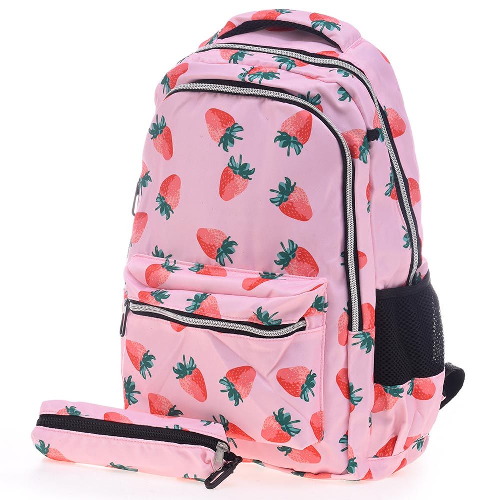 Uniq Kidz - Strawberry Print School Bag 19-inch - Pink