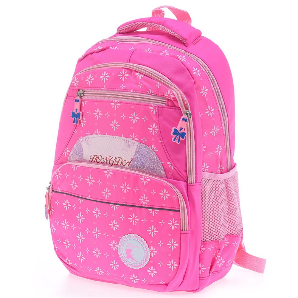 Uniq Kidz - Flower Print School Bag 19-inch - Dark Pink