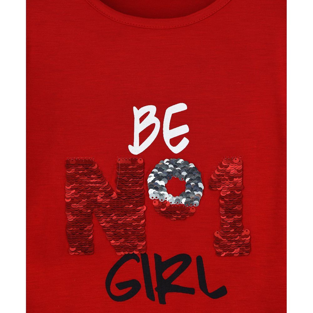 Jelliene - Knit T-Shirt W/ Print - Red