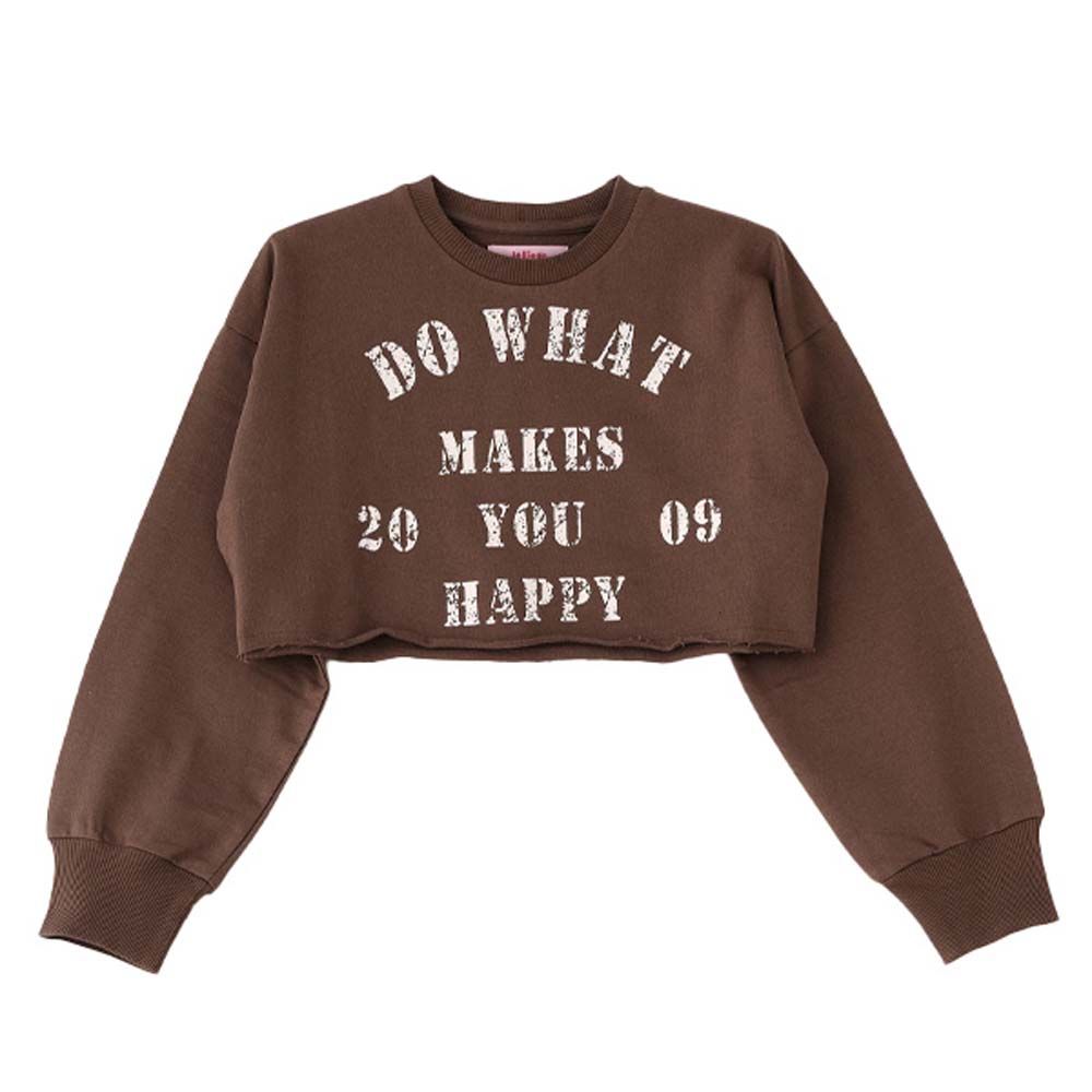 Jelliene - Girls Sweat Crop Top w/ Print - Brown