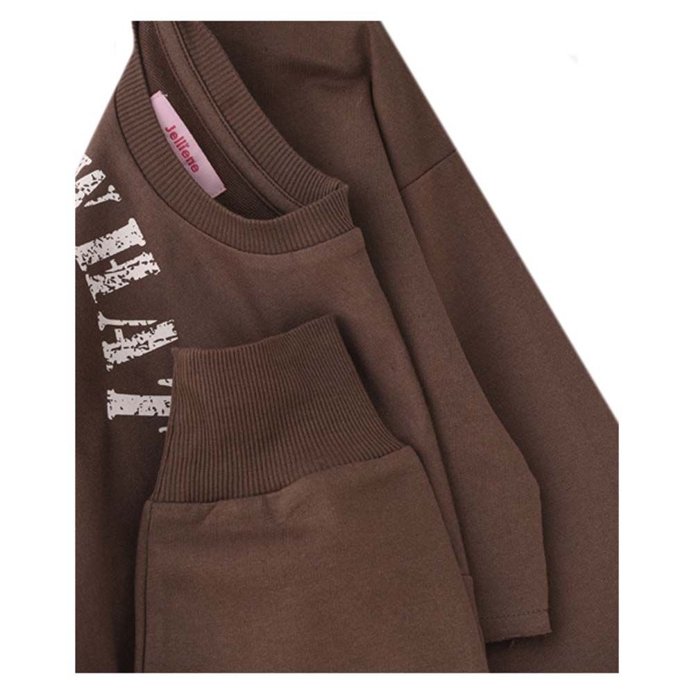 Jelliene - Girls Sweat Crop Top w/ Print - Brown