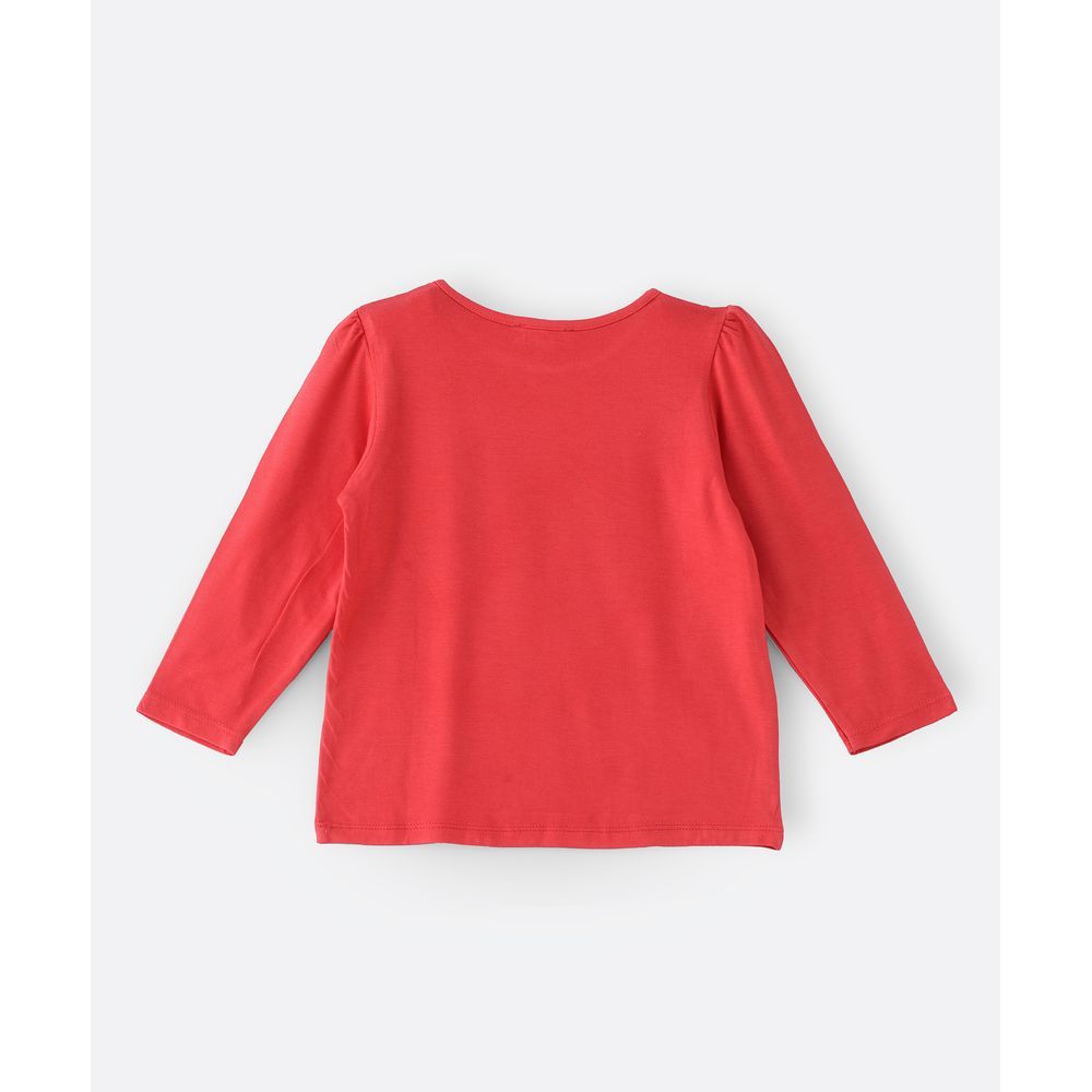 Jelliene - Knit T-Shirt W/ Print At Front - Red