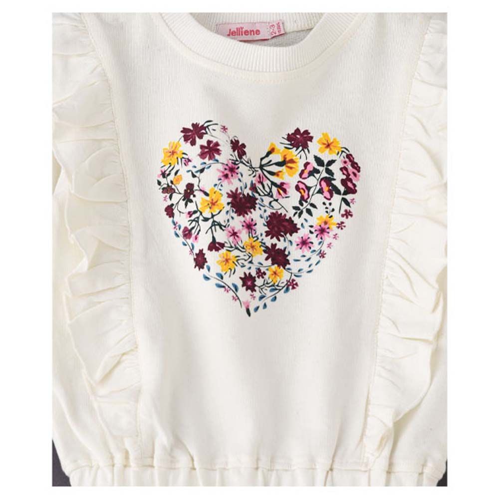 Jelliene - Girls Sweat Top w/ Print & Frill - White