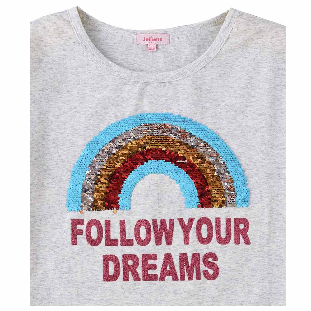 Jelliene - Knit T-Shirt With Rainbow Sequins - Grey