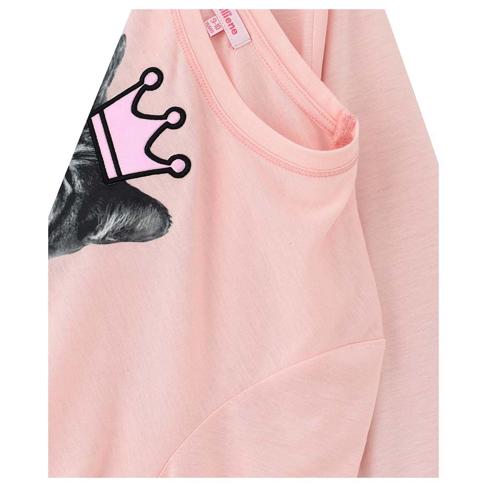 Jelliene - Printed Round Neck F/Slv Knit T-Shirt - Light Pink