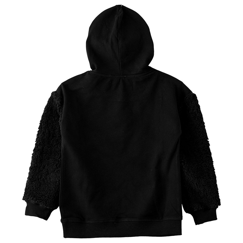 Jelliene - Printed Knit Hooded Sweat Top - Black