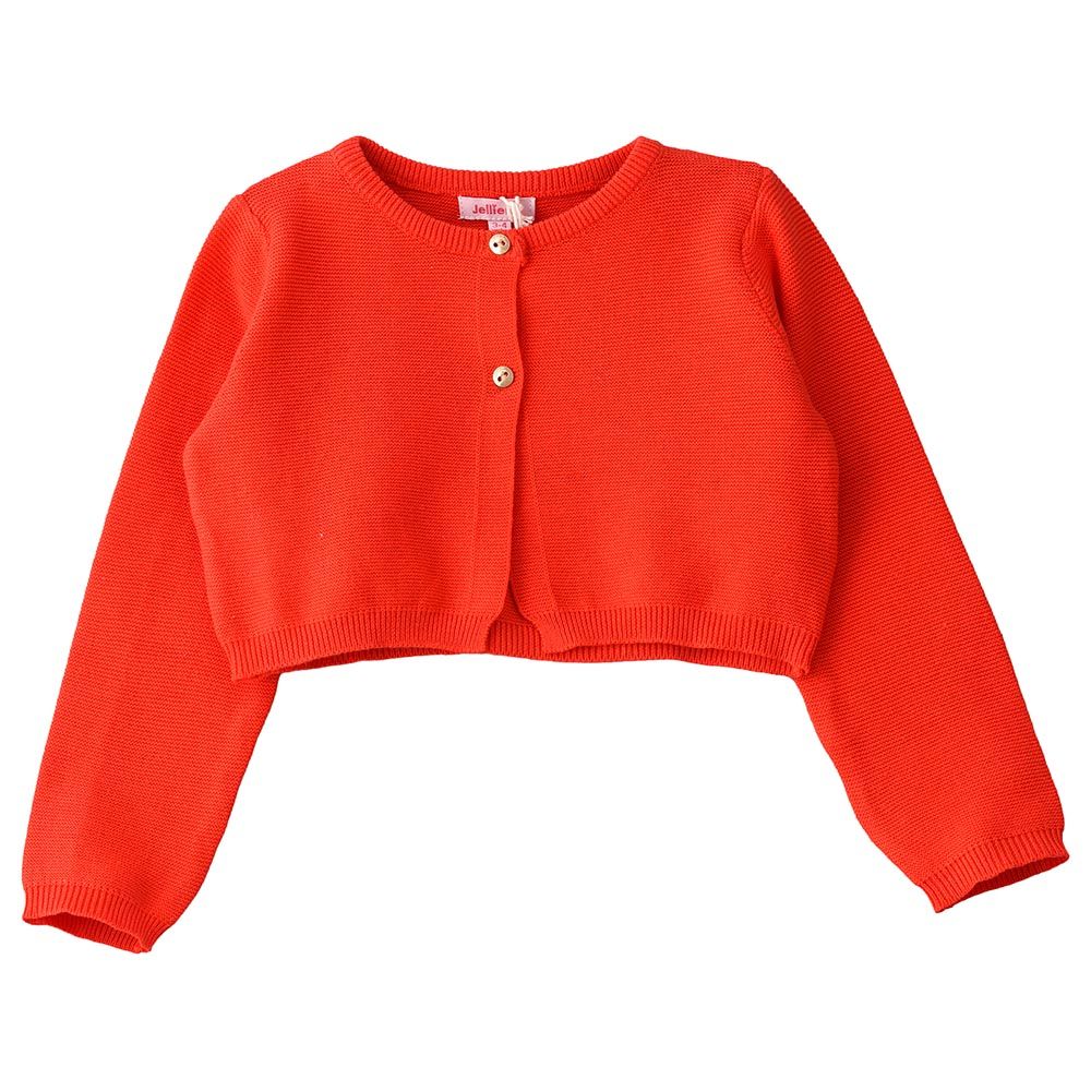 Jelliene - Full Sleeves Front Buttoned Cardigan - Orange