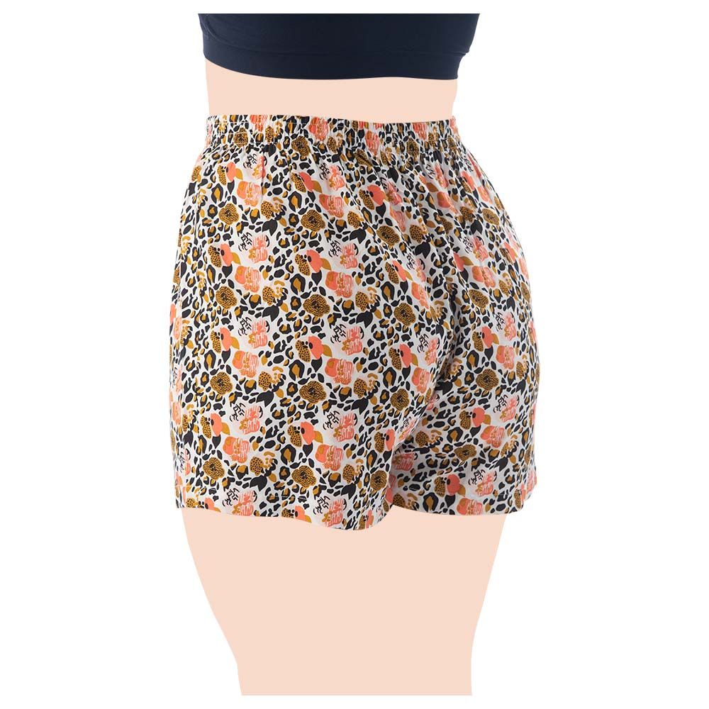 Lacy Dreams - 2pc-Set Shorts Solid Peach & Floral Printed Orange