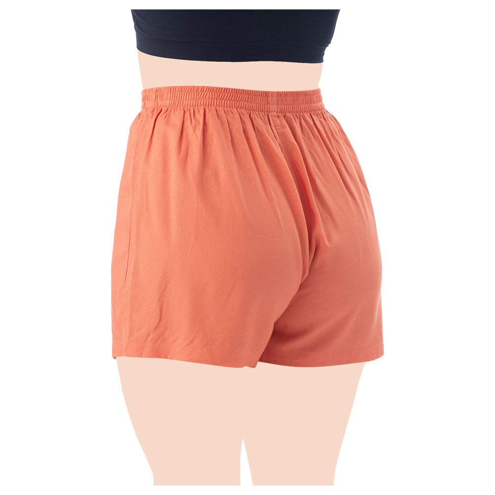 Lacy Dreams - 2pc-Set Shorts Solid Peach & Floral Printed Orange