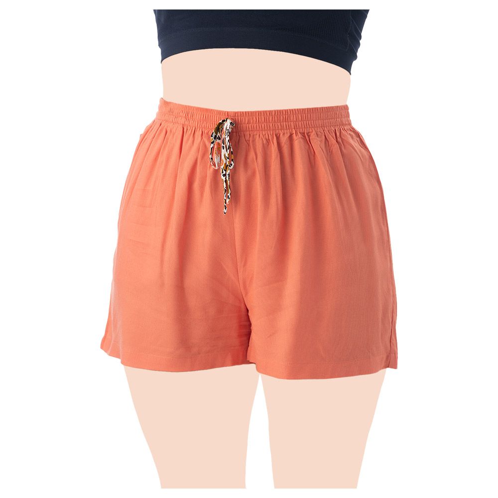 Lacy Dreams - 2pc-Set Shorts Solid Peach & Floral Printed Orange